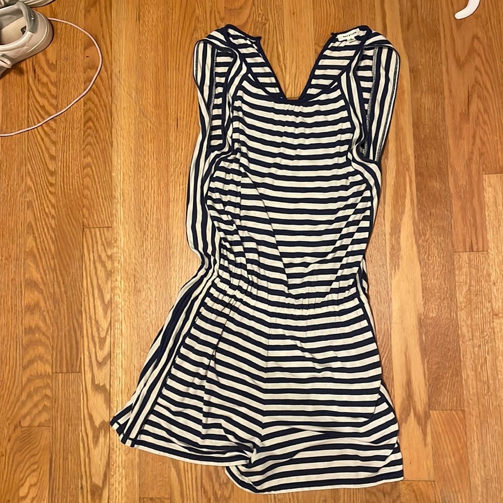 Max Studios Navy and White/Gray Romper